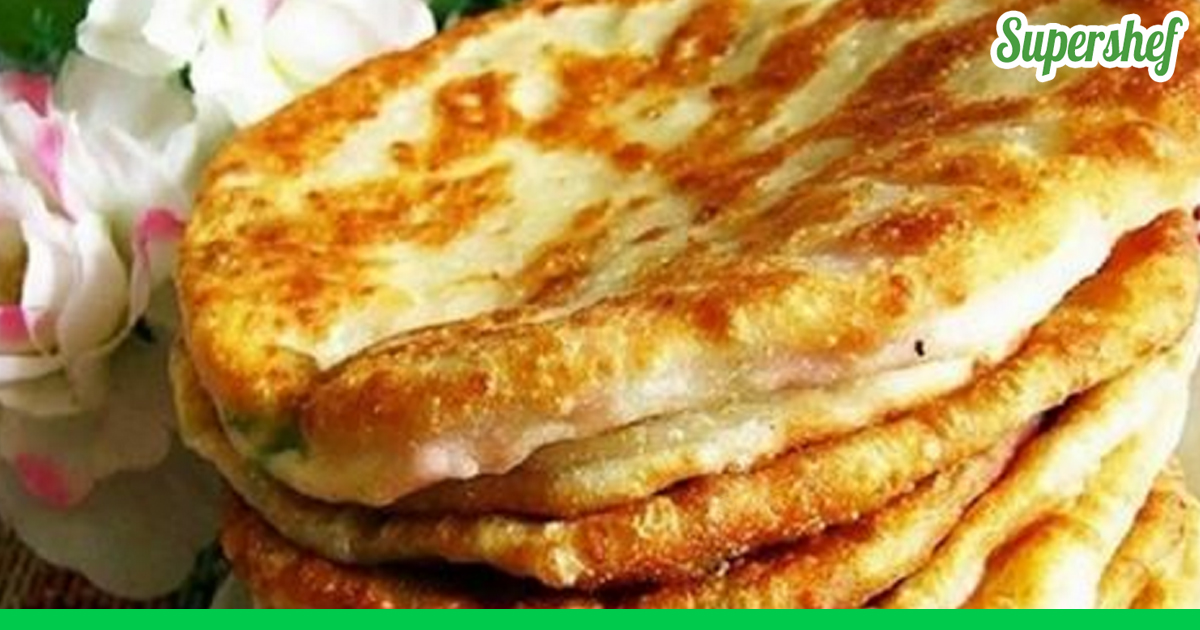 Лепешка на кефире с ветчиной и сыром с фото