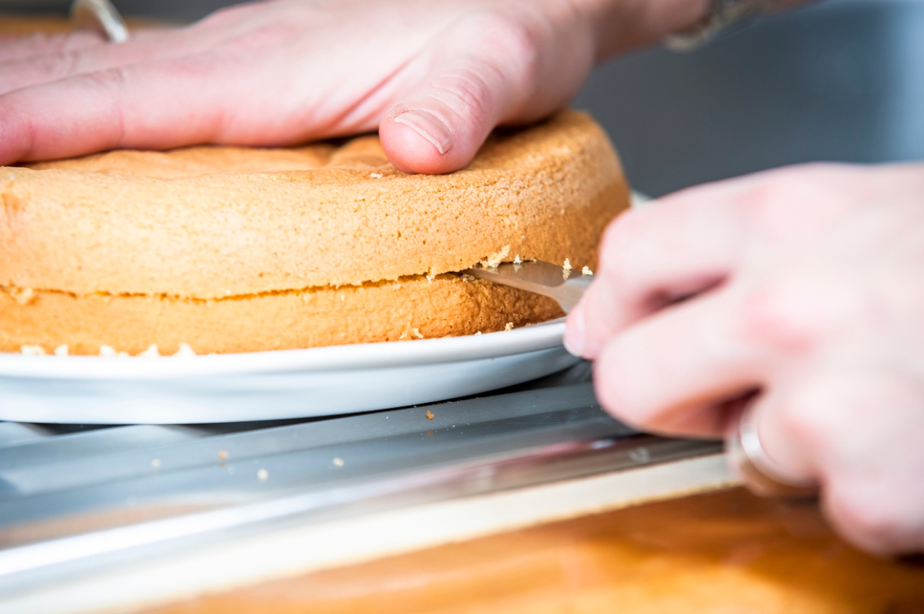 Preparing a cake.